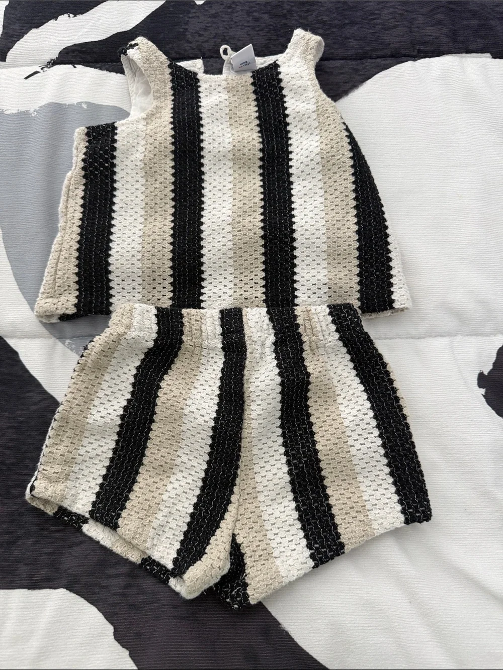 Old Navy Striped Knit Tank & Shorts Set - Black and Cream